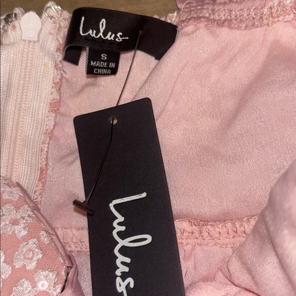 Lulus Darling Composure Pink Jacquard Floral Tie-Strap Mini Dress Small NWT NEW - Picture 10 of 10